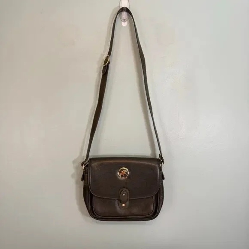 Vintage Hunting World Crossbody Shoulder Bag Green Flap Battue Leather ITALY - Picture 2 of 12